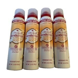 4x Old Spice GentleMan's Total Body Deodorant Spray Vanilla + Shea 3.5 oz